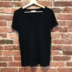 LACAUSA V Neck Tee 100% Cotton Black